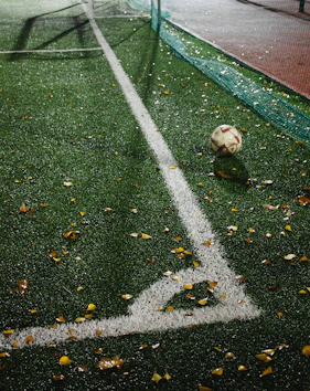 A soccer ball sitting on top of a soccer field