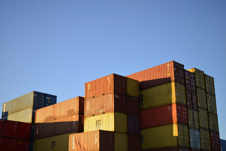 40ft shipping containers stacked at a container yard
