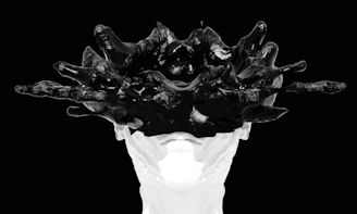 A black and white photo of a bunch of scissors