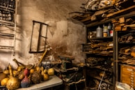 A room filled with lots of clutter next to a window