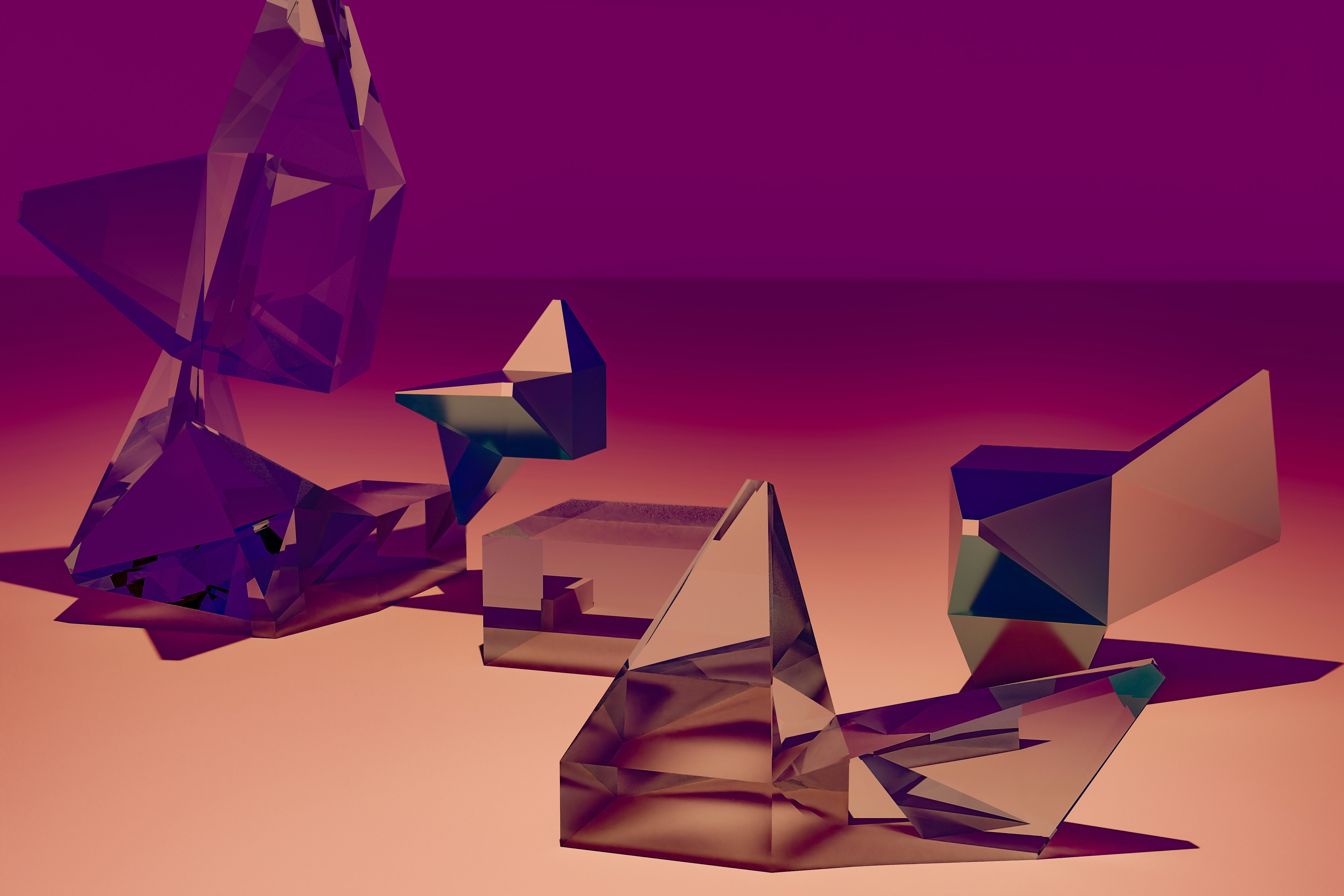 A group of glass sculptures sitting on top of a table photo – Free Art ...