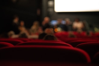A blurry photo of people in a movie theater
