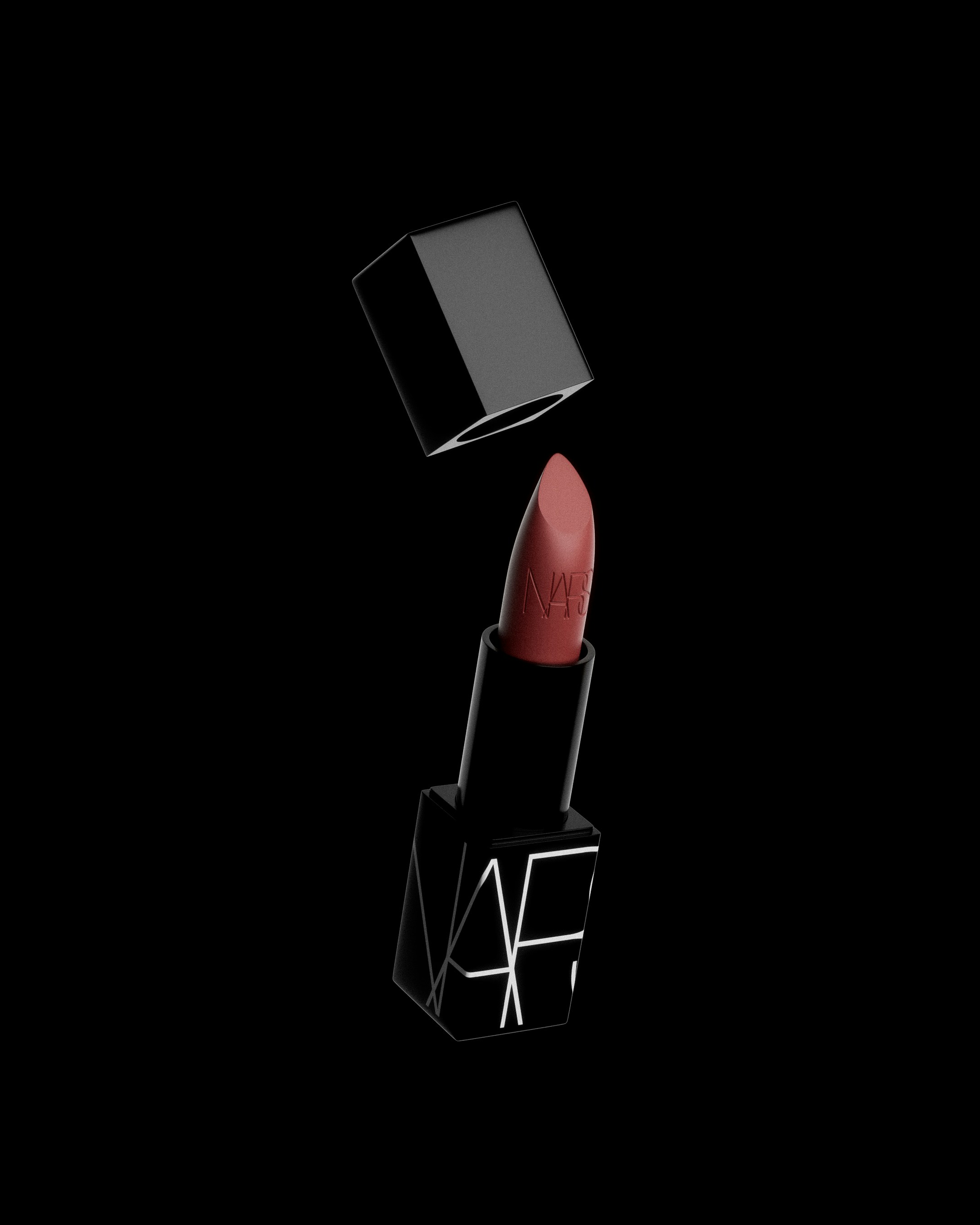 A red lipstick with a black background