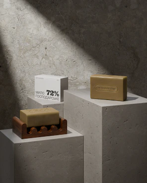 A light shines on two blocks of concrete