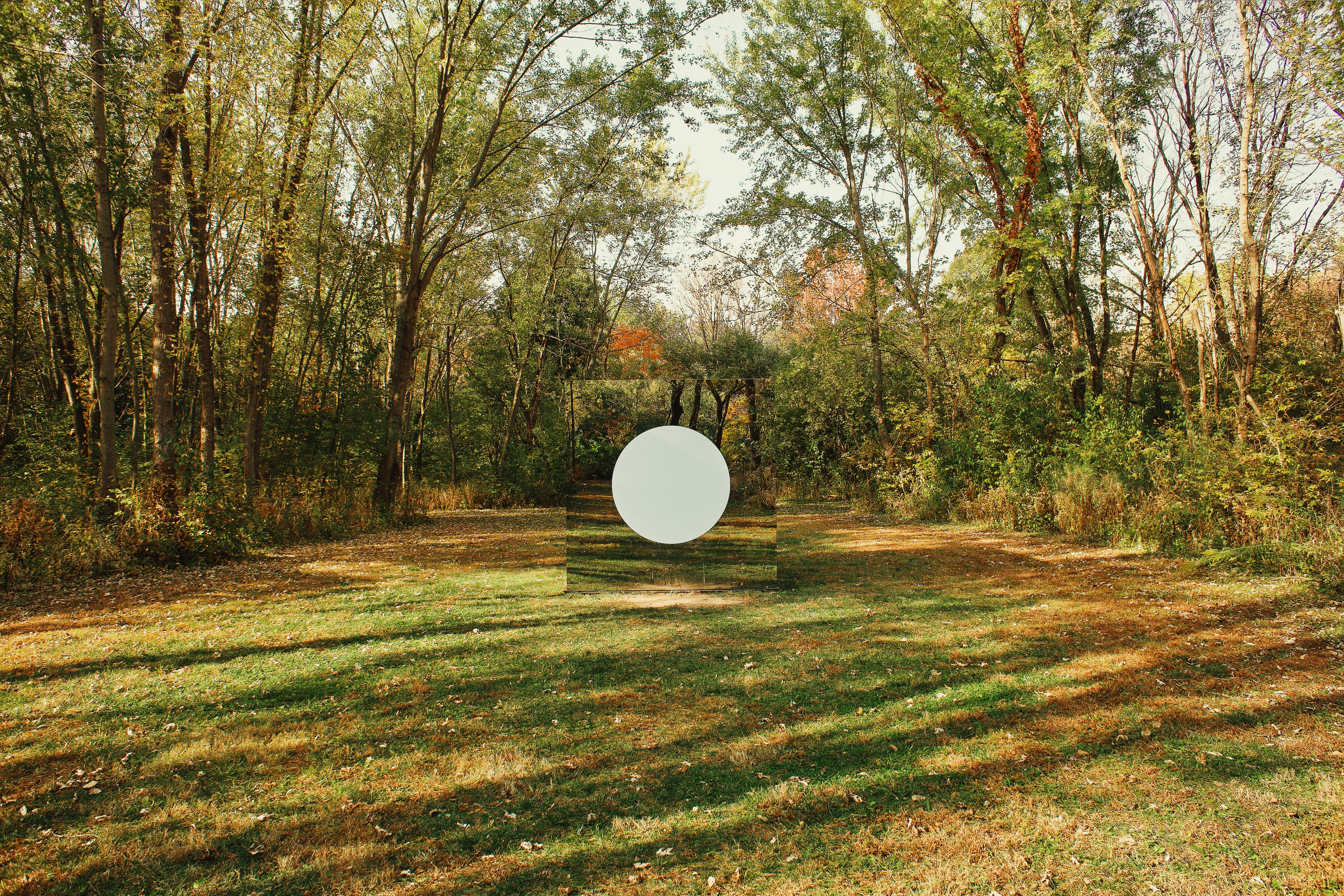 Un grande oggetto bianco al centro di un campo