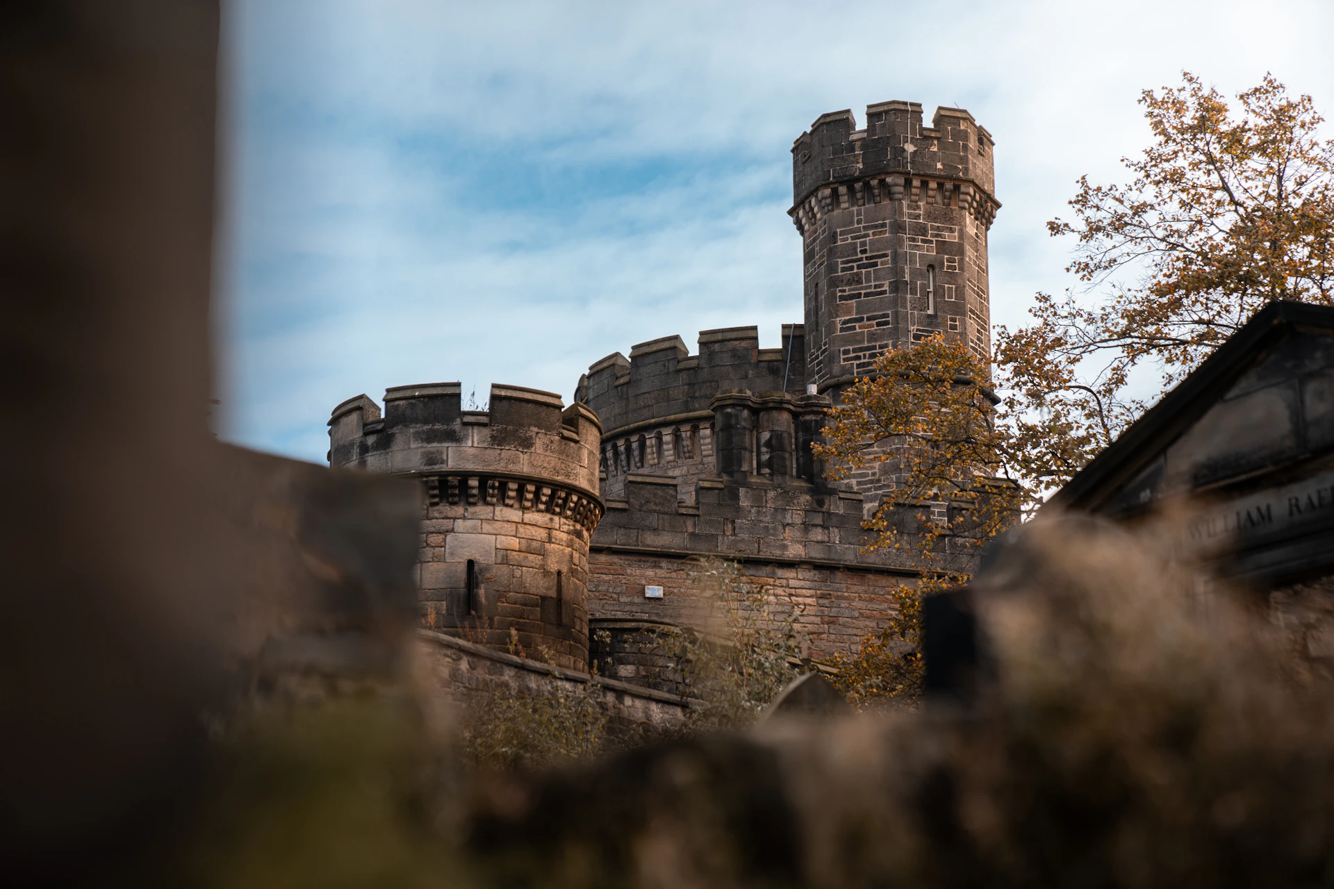 A view of a castle through a window