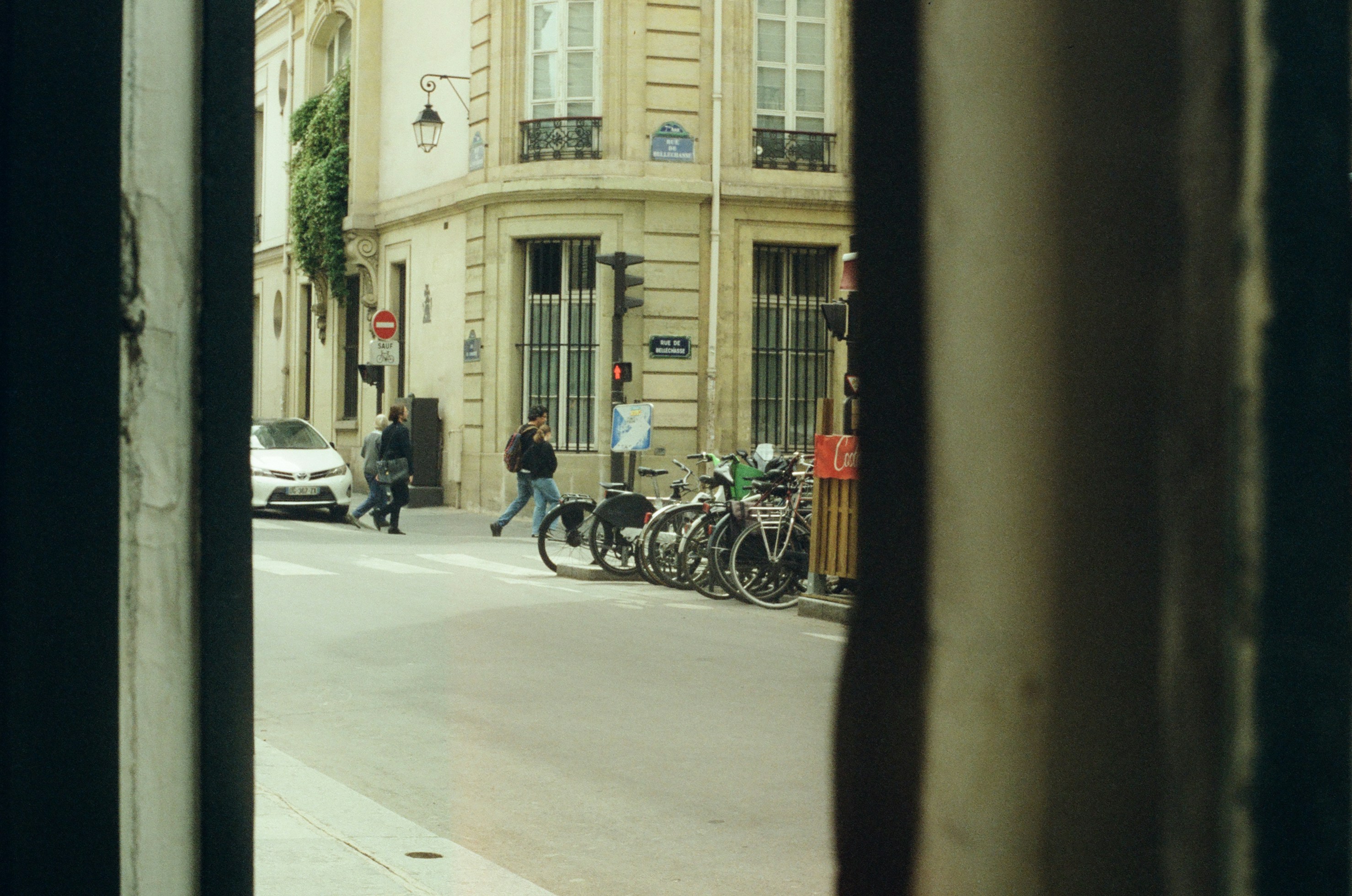 A view of a city street from a window