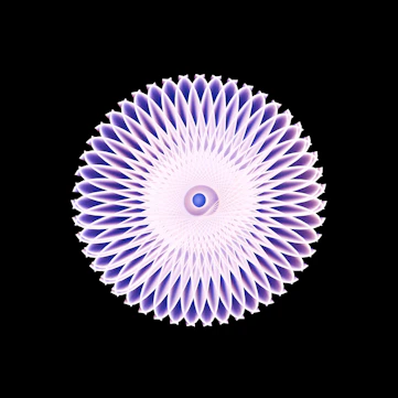 A blue and white circular object on a black background