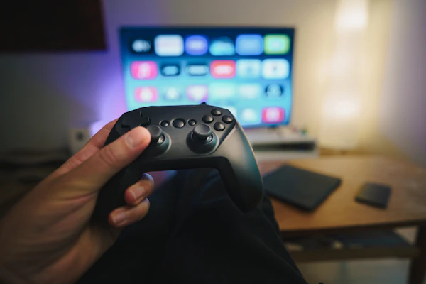 Person holding a game controller