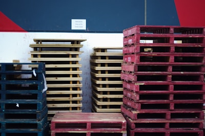 A bunch of pallets stacked on top of each other