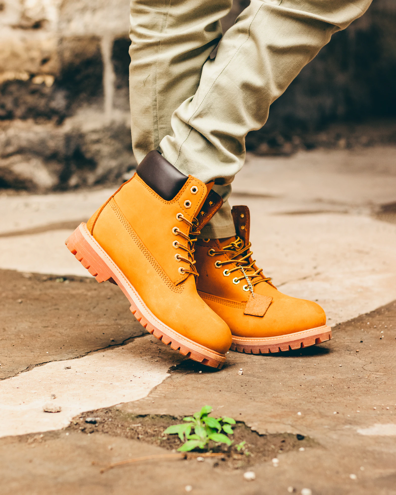 Wheat Timberland boots on feet