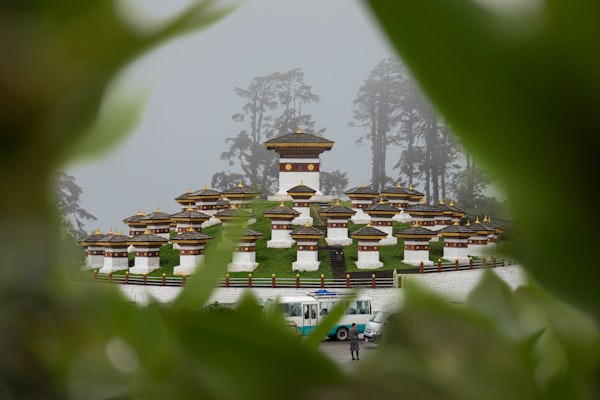 Dochula Pass 108 chortens with Himalayan peaks view Bhutan