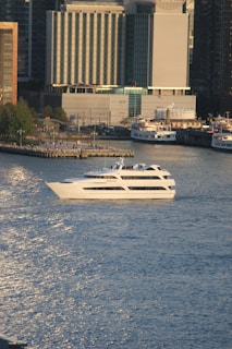 A large white boat in a large body of water