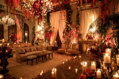 A living room filled with lots of candles