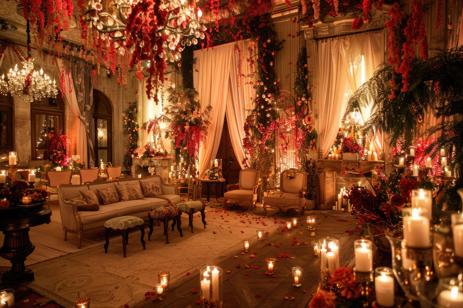 A living room filled with lots of candles
