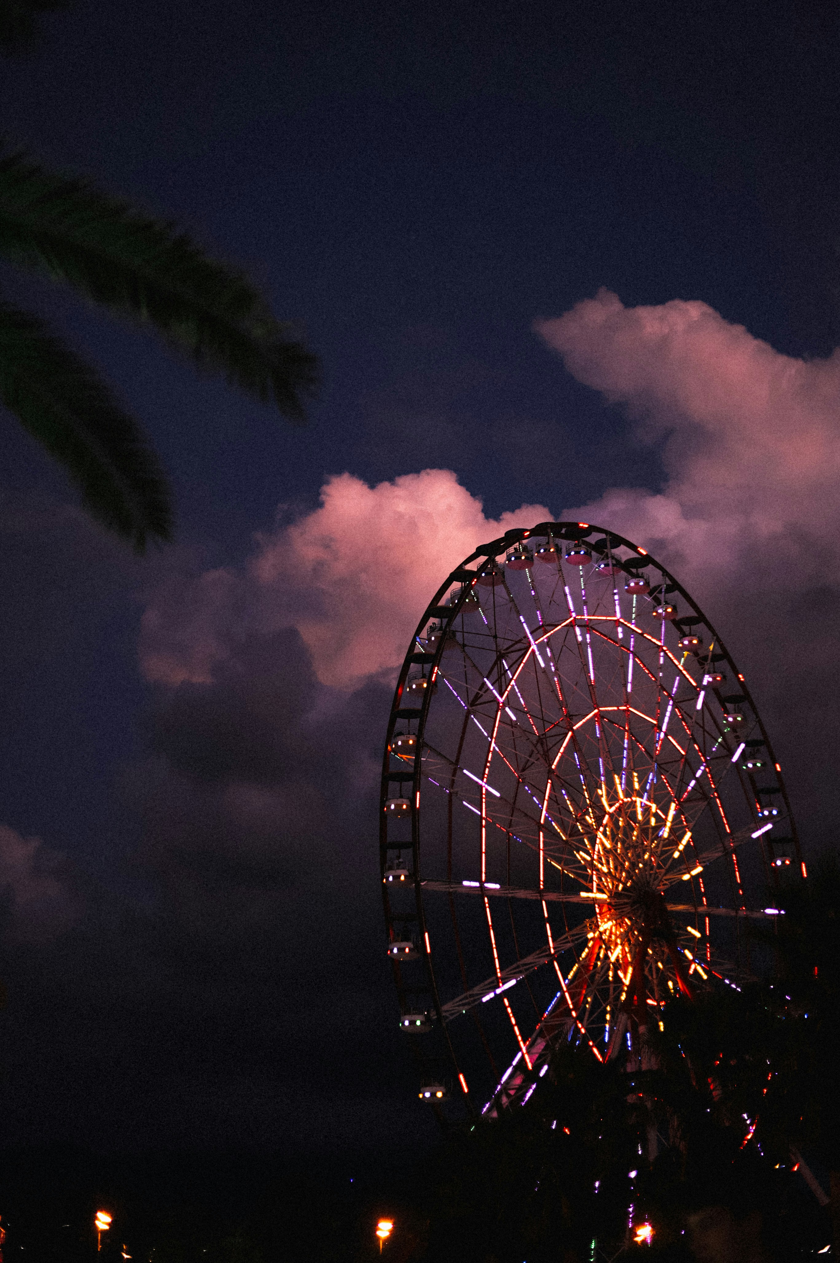 Une grande roue est éclairée la nuit