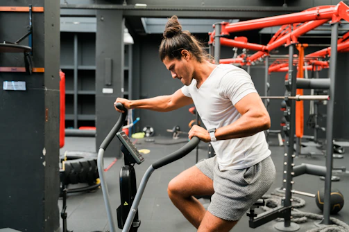 A man working out on an exercise bike