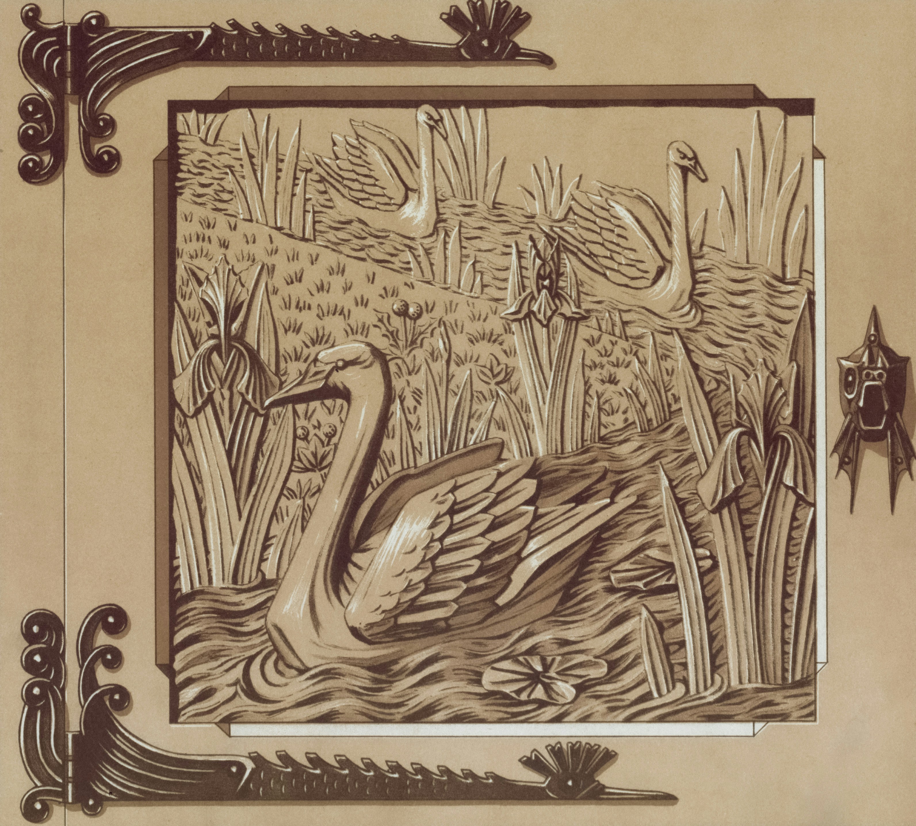 The Miriam and Ira D. Wallach Division of Art, Prints and Photographs: Art & Architecture Collection, The New York Public Library. "Perroquets, aigle, bois sculpté. Cygnes et iris, porte en bois sculpté." The New York Public Library Digital Collections. 1897. https://digitalcollections.nypl.org/items/510d47da-3cff-a3d9-e040-e00a18064a99