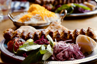 A close up of a plate of food on a table