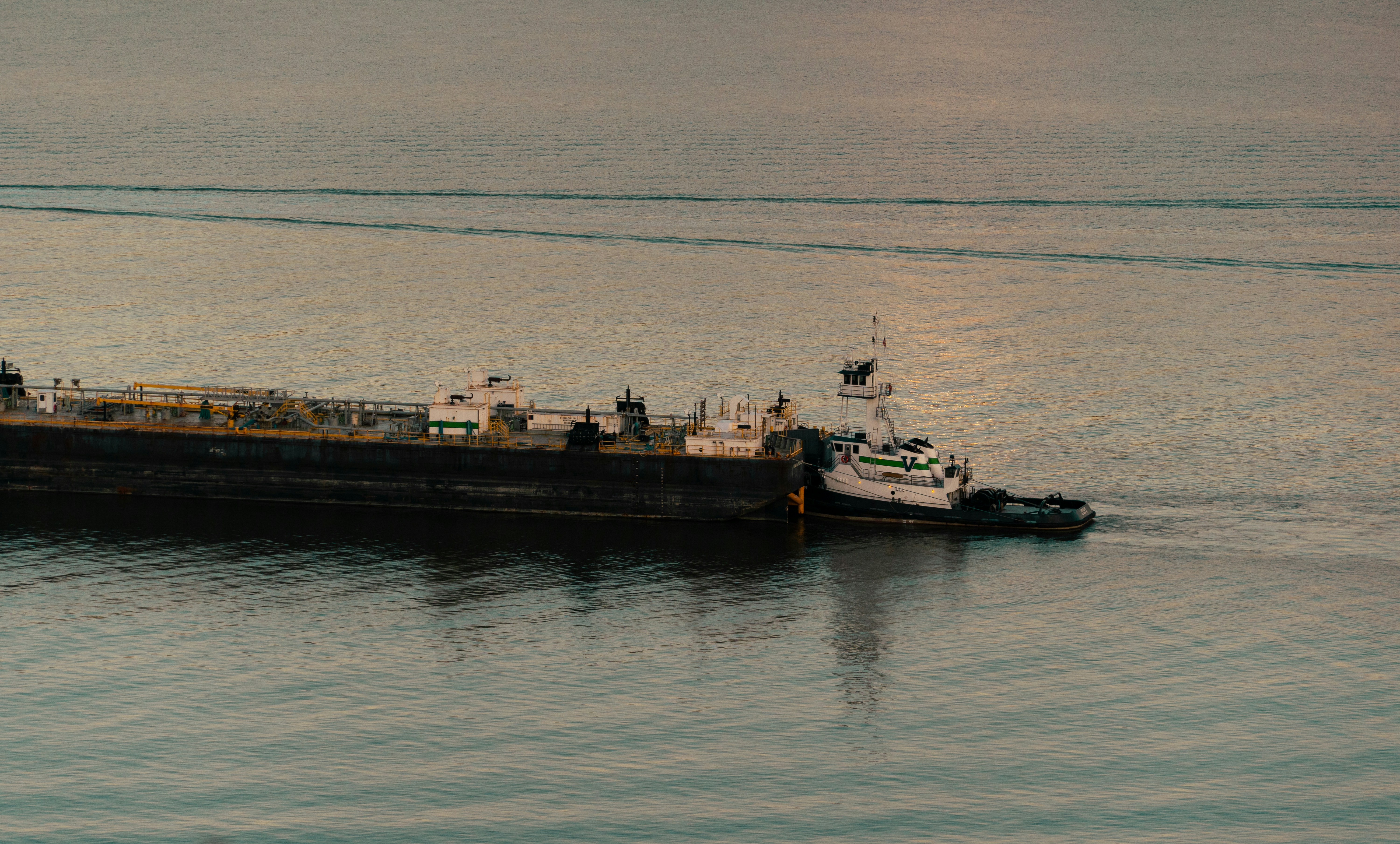 A large boat traveling across a large body of water