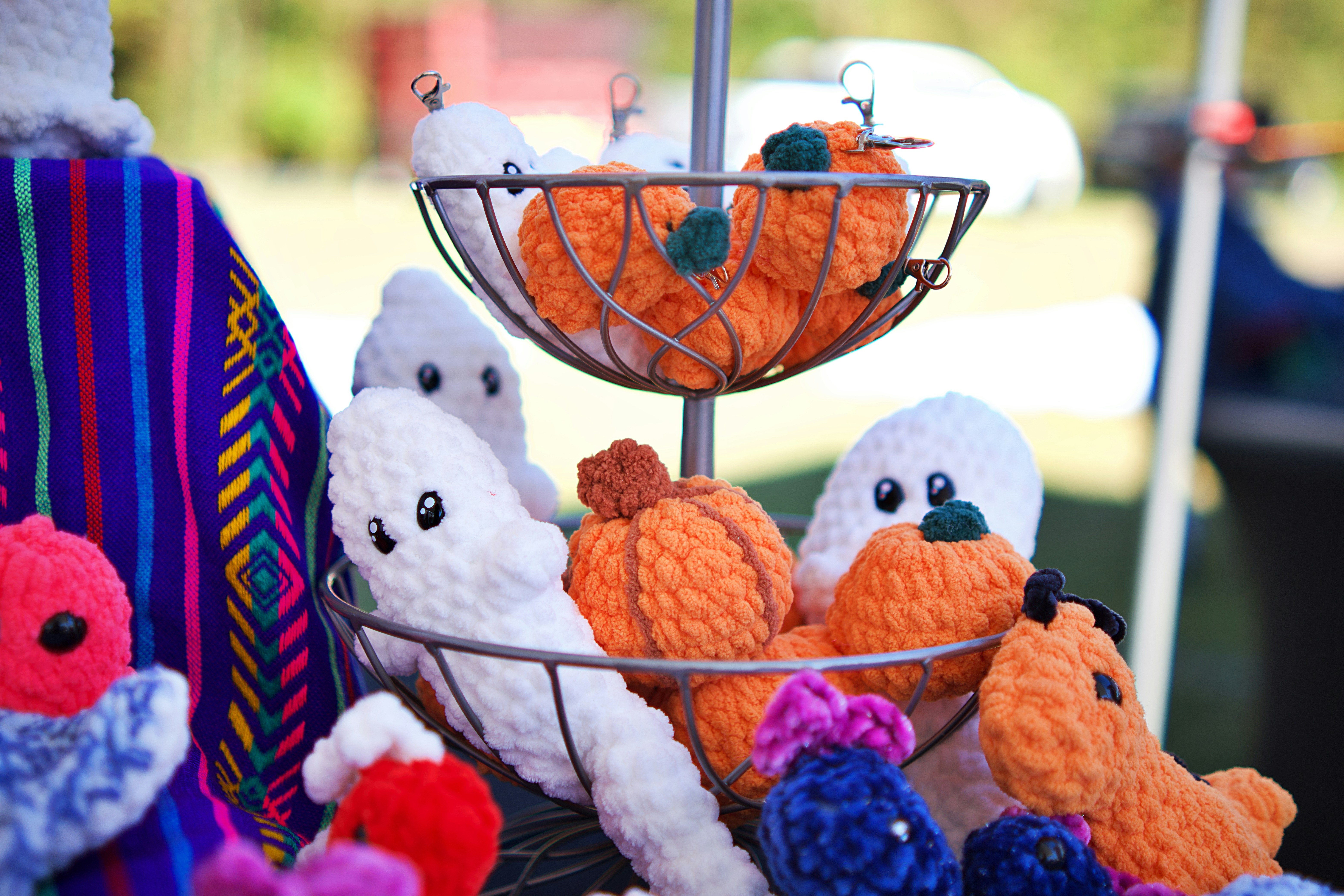 Family-owned business (Market138 on Etsy) wide variety of high-quality, crocheted plushies of pumpkins, marine animals such as manta rays, and ghosts for Halloween. Event was hosted at the 2024 Pineville Fall Festival. Market138's Etsy Shop: https://www.etsy.com/shop/market138/?etsrc=sdt