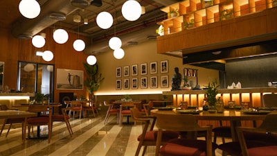 A restaurant with a lot of tables and chairs