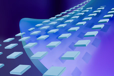 A close up of a computer keyboard on a blue and purple background