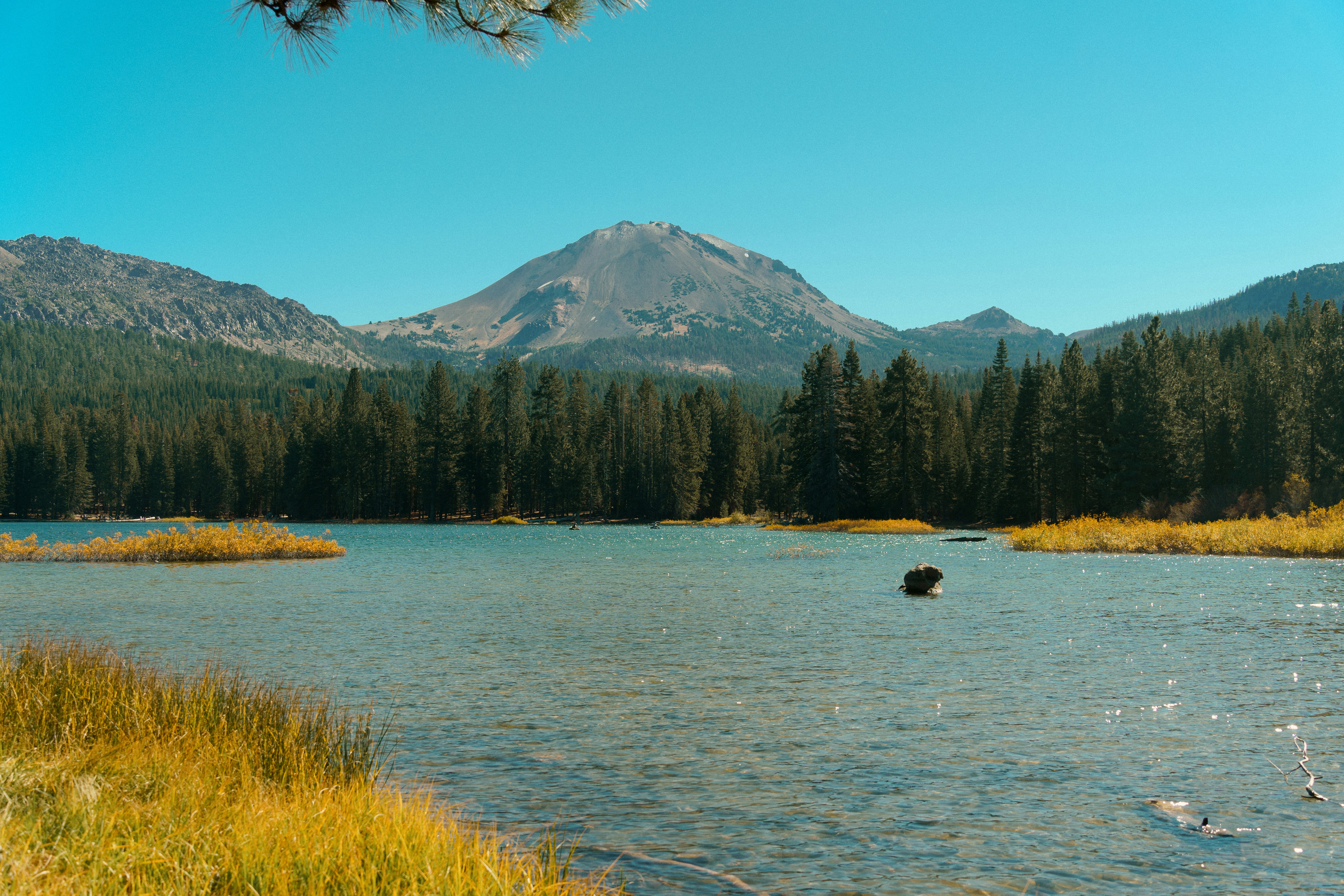 A body of water surrounded by trees and mountains photo – Free Blue ...