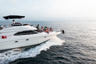 A large white boat with a lot of people on it