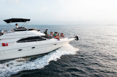 A large white boat with a lot of people on it