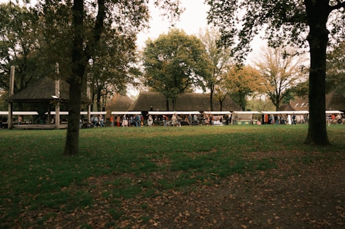 A group of tents in the middle of a park