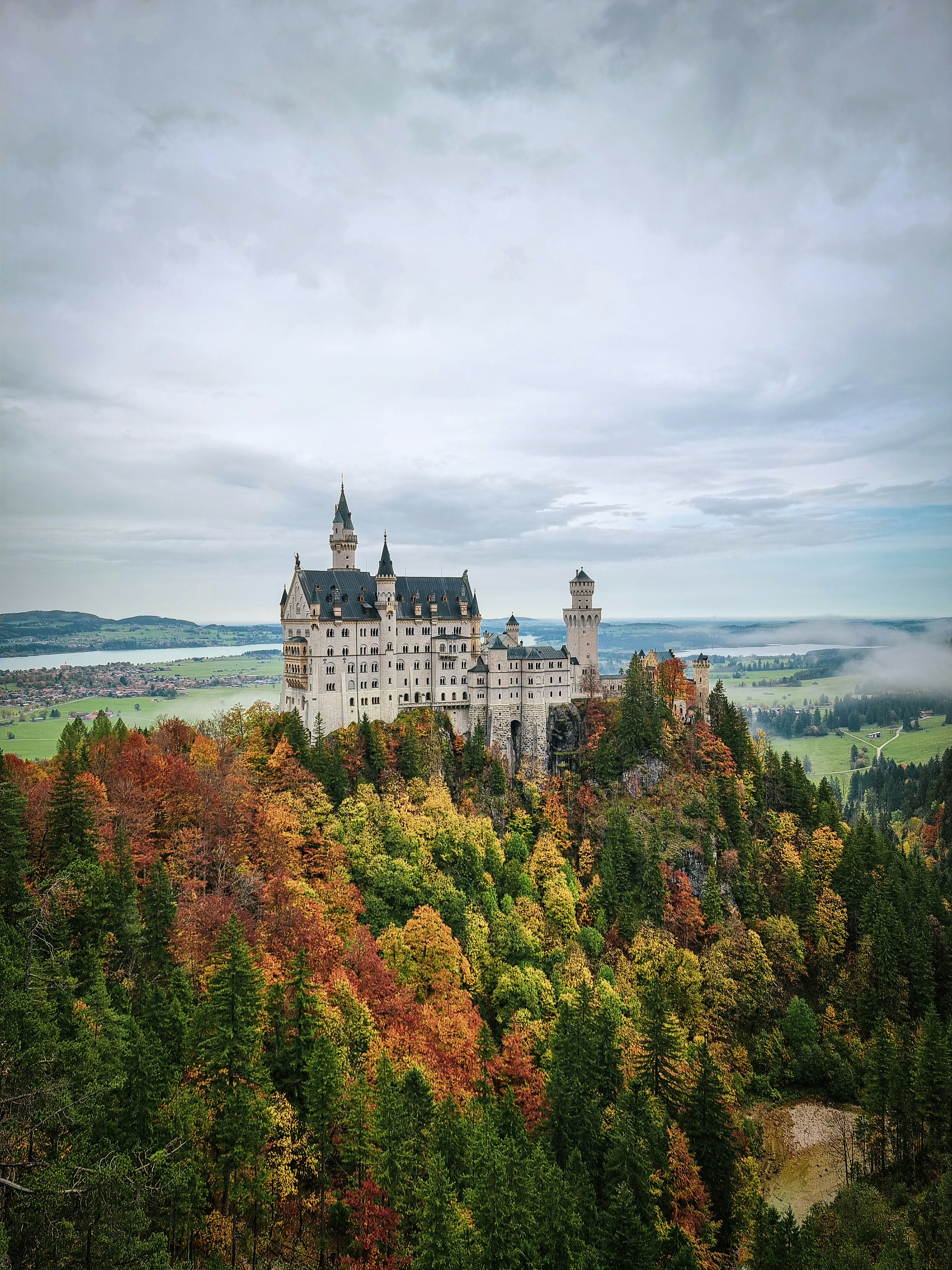 A castle on top of a hill surrounded by trees photo – Free