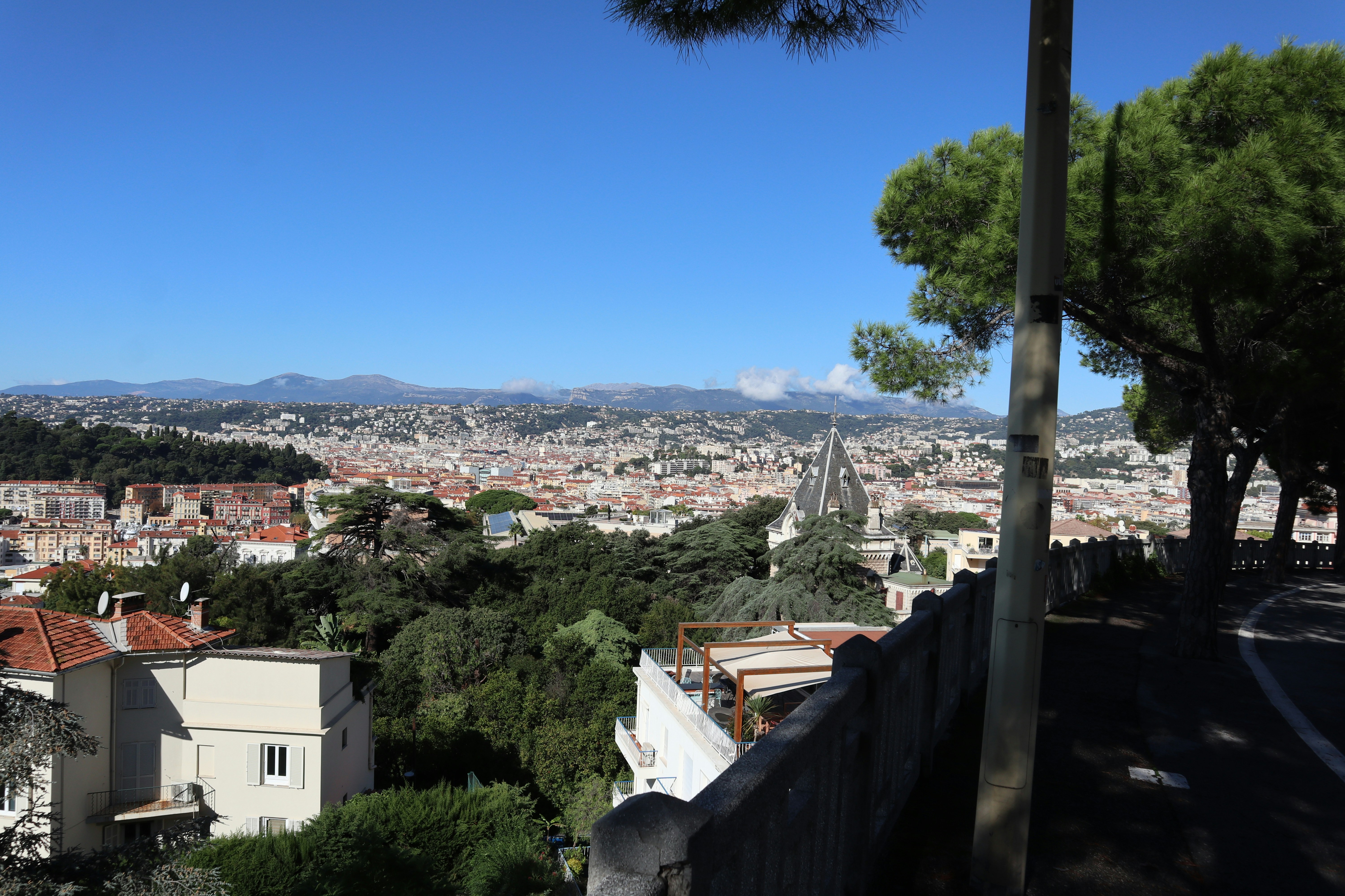 A view of a city from the top of a hill