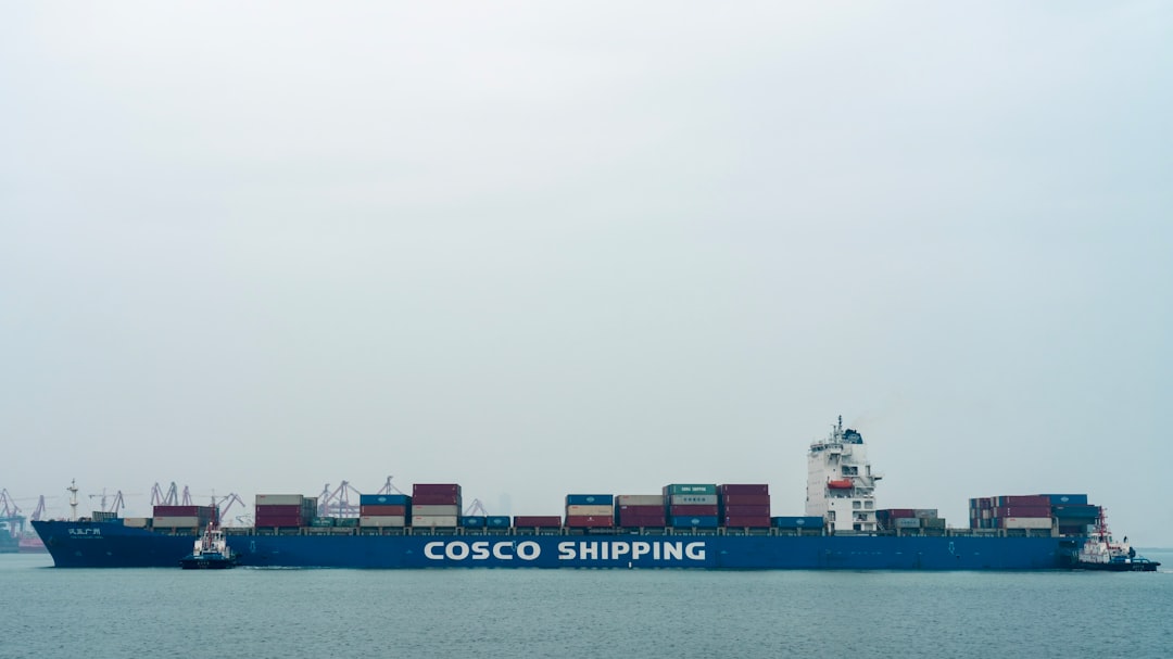 Large cargo ship in ocean