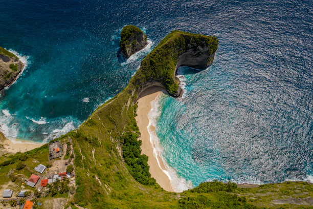 An aerial view of a small island in the ocean