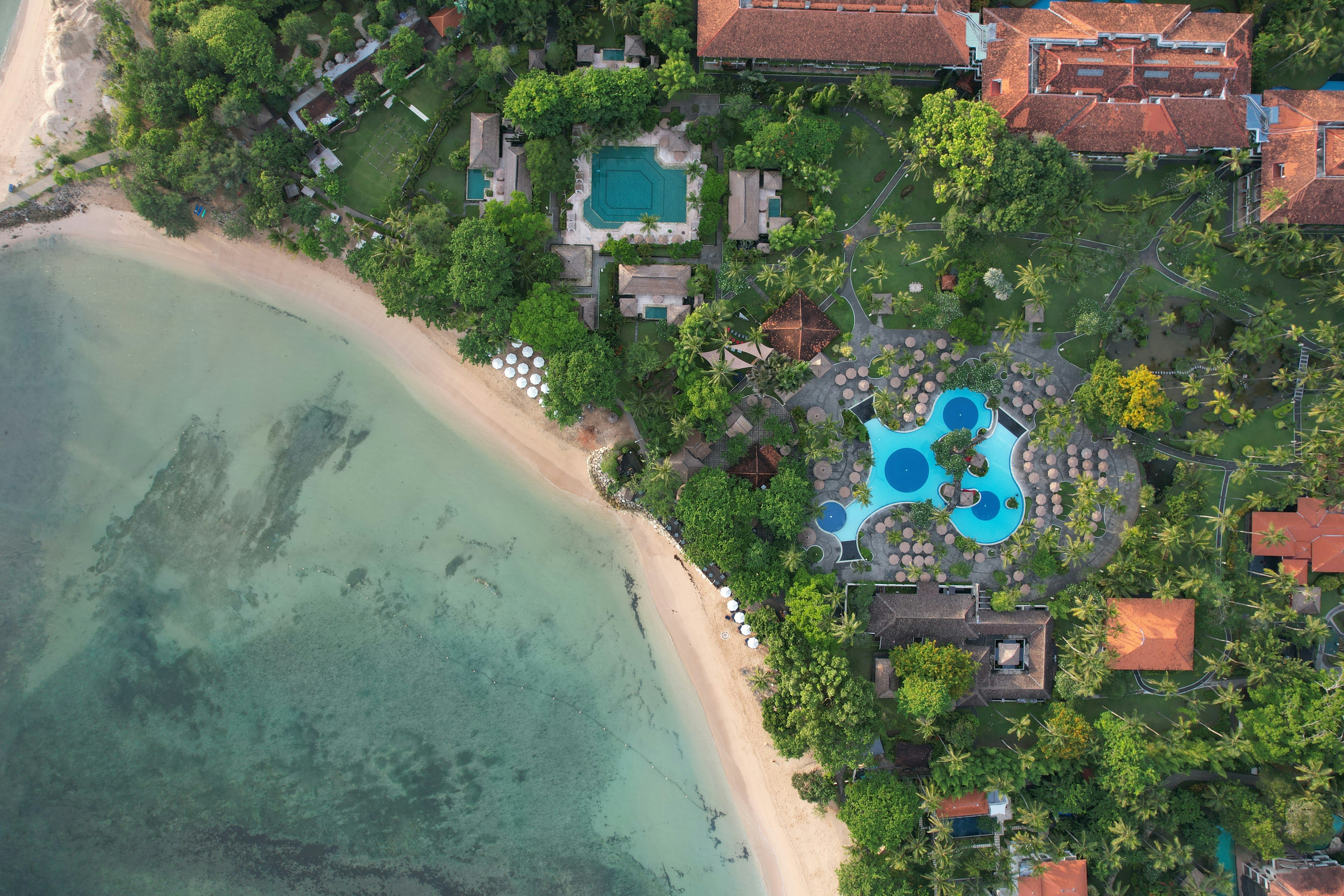 Tropical island resort aerial
