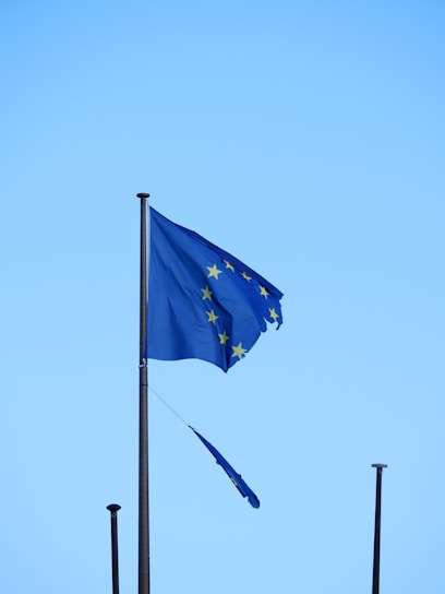 A european flag is flying in the wind