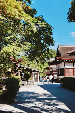 A street lined with lots of trees next to a building