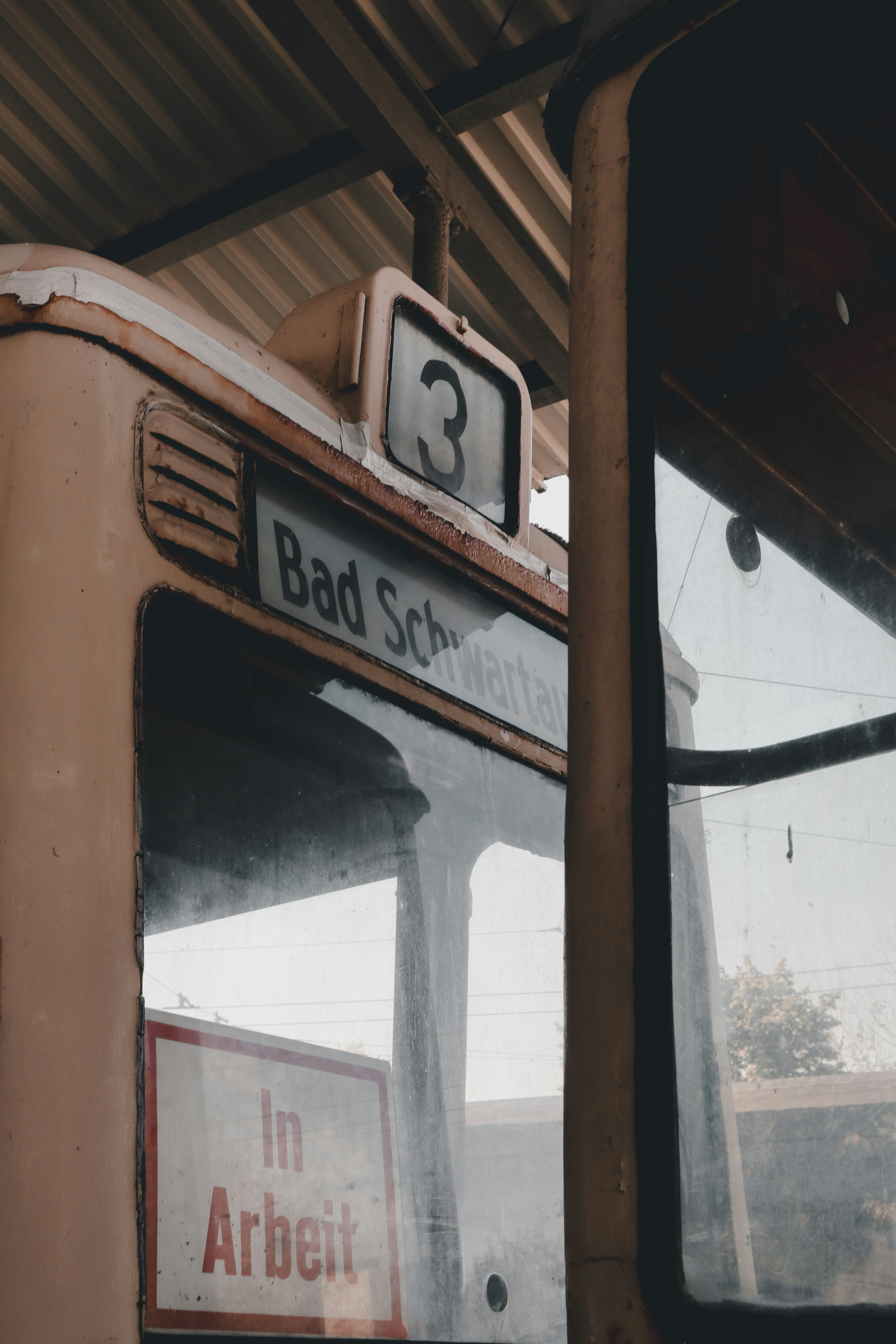 A close up of the front of a bus