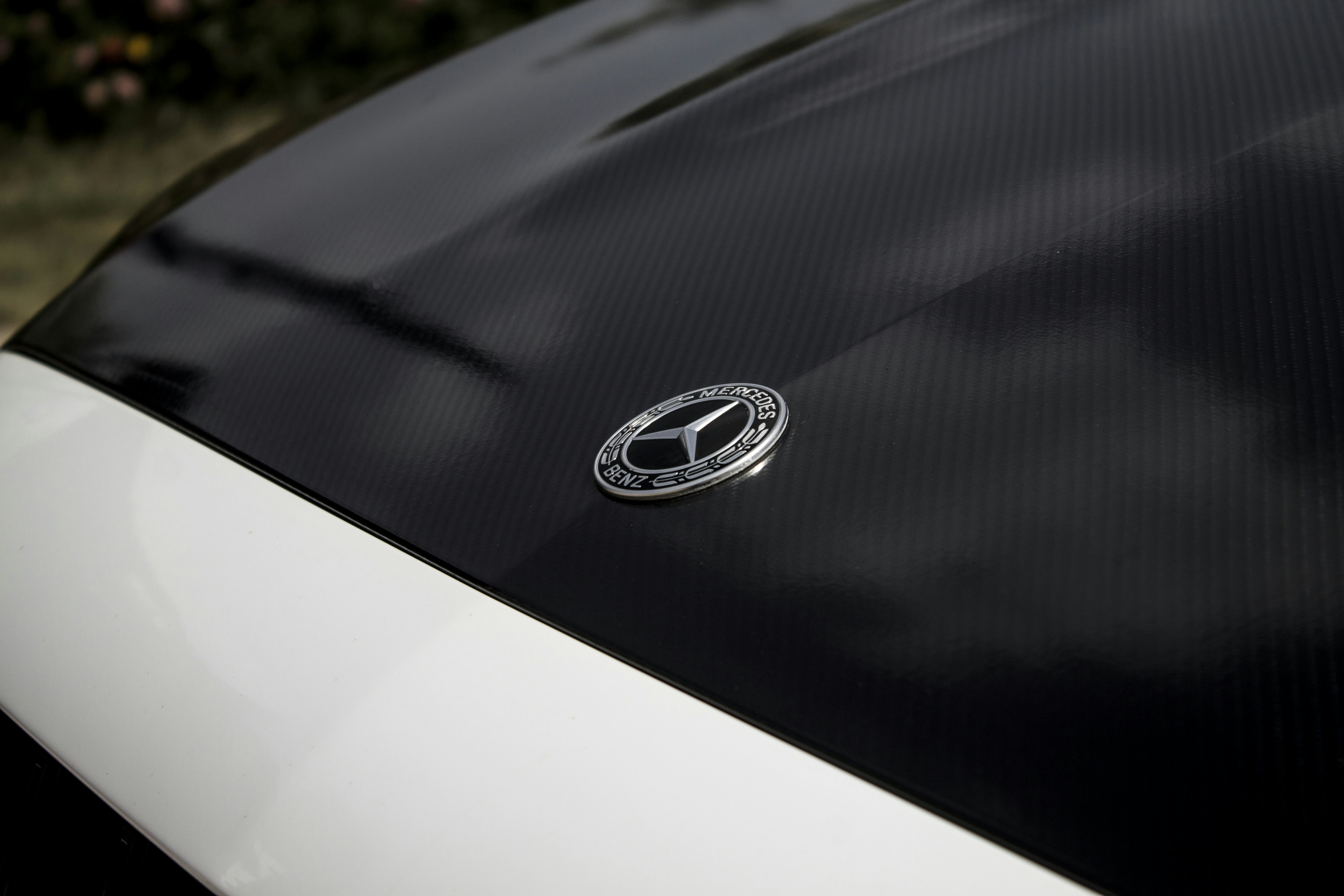 A close up of the hood of a car