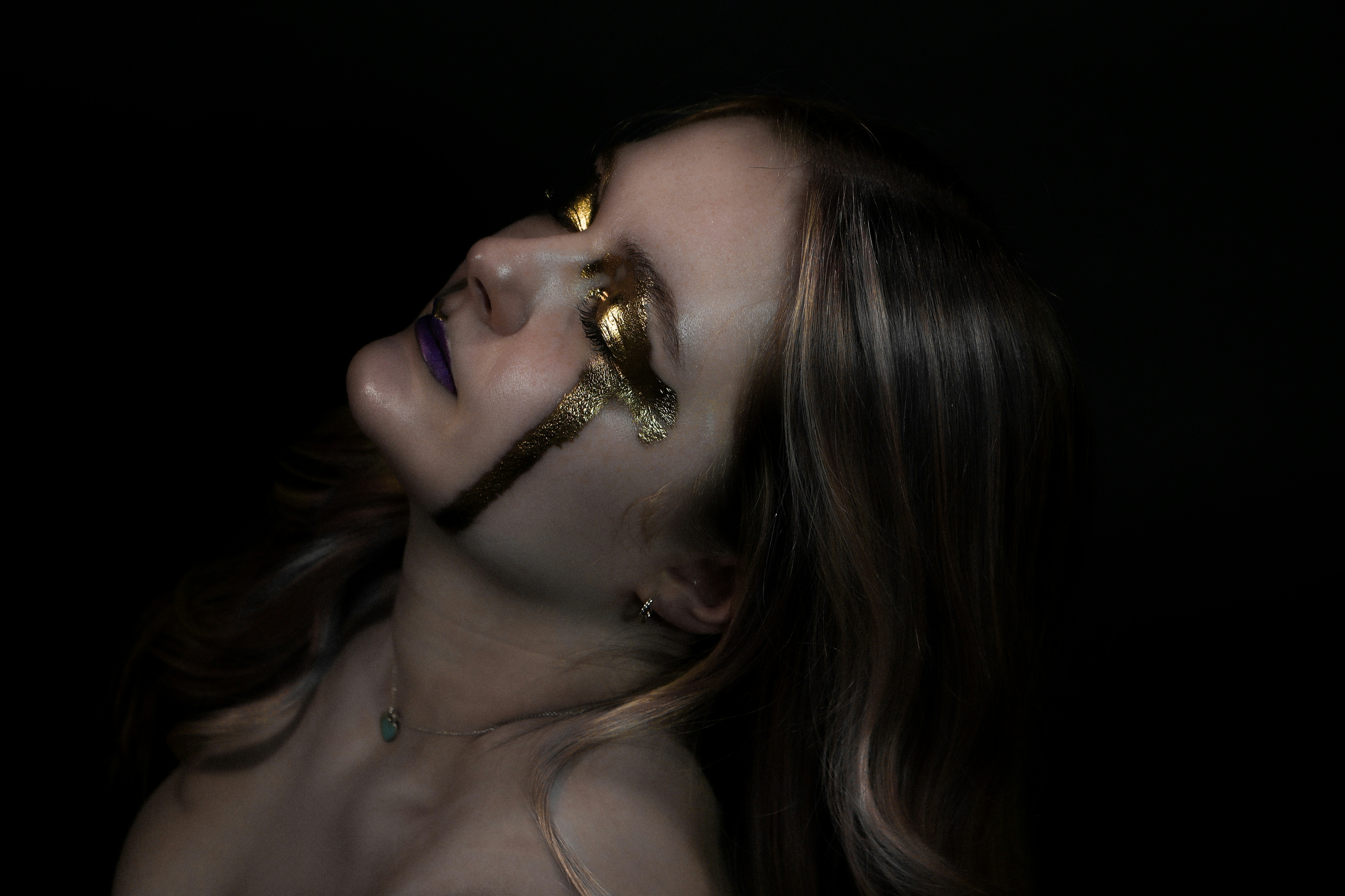 Liverpool, United Kingdom - “Fresh purple” royalty reimagined Photoshoot with makeup artist Lucy Mc University project on colour trend forecasting and creating inspiration for “fresh purple”