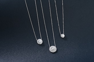 A group of three necklaces sitting on top of a table