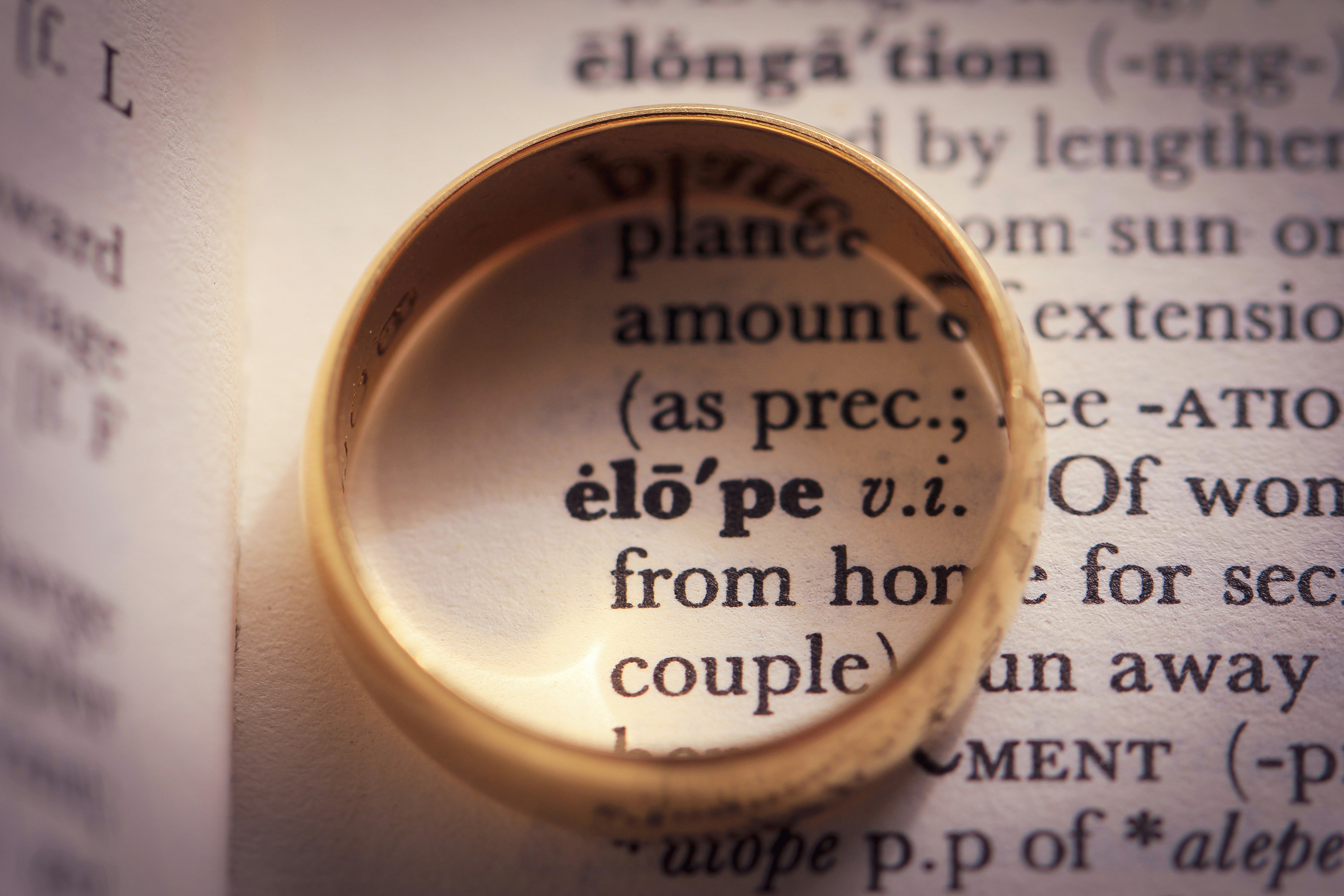 A close up of a ring on top of a book