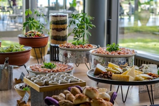 A table with a variety of food on it