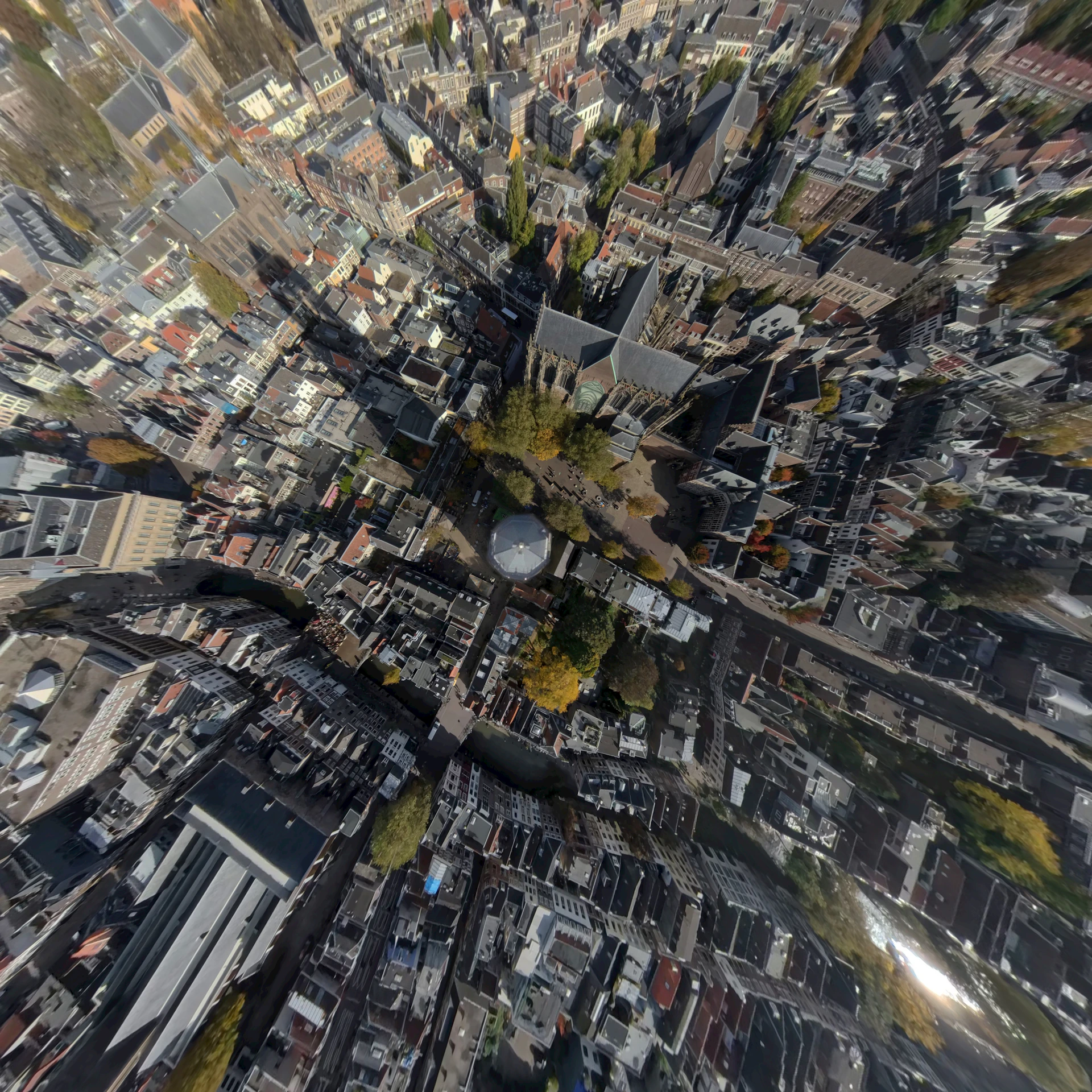 An aerial view of a city with lots of tall buildings