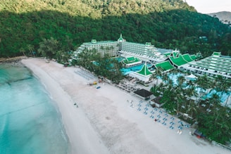 A bird's eye view of a resort on the beach