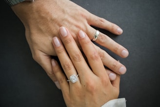 A close up of two people holding hands