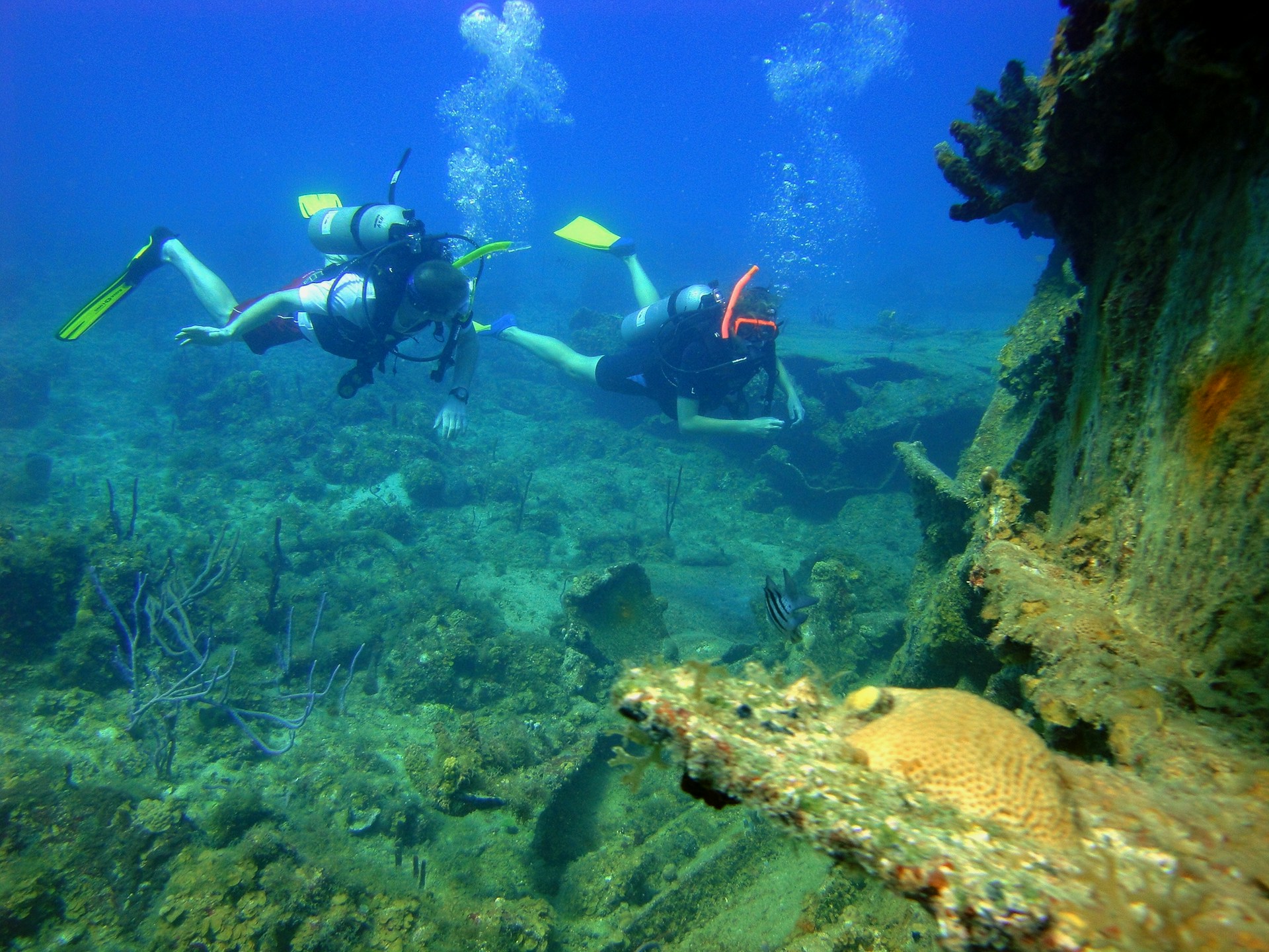 A couple of people that are in the water