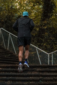 A man running up a flight of stairs