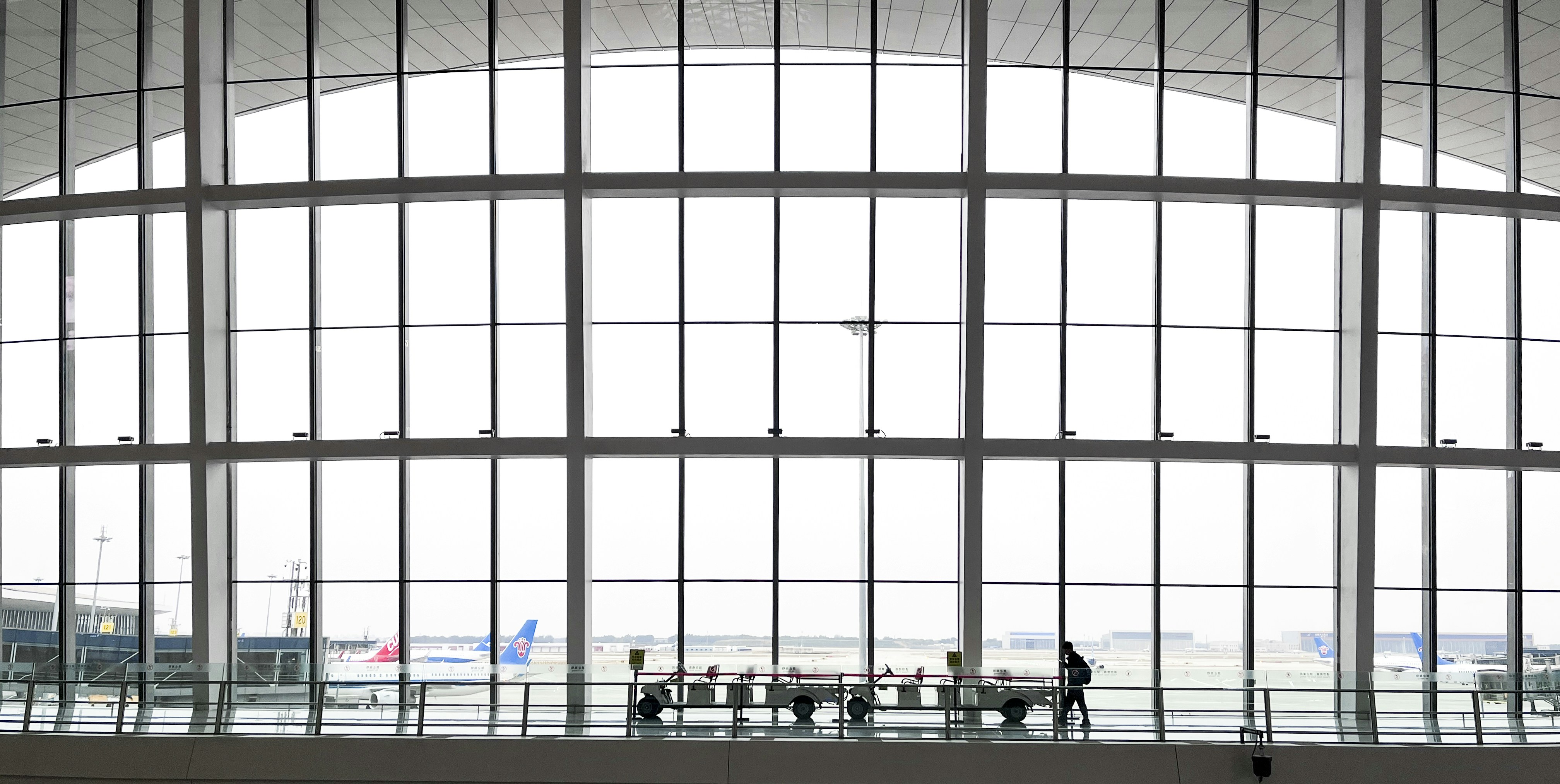 A view of an airport through a large window